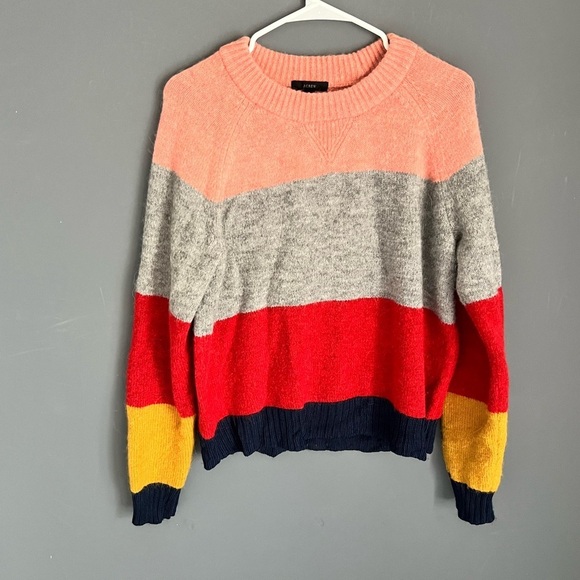 J Crew Women’s Size M Soft Colorblock Crewneck Striped Sweater $118 Alpaca Blend - Picture 2 of 5